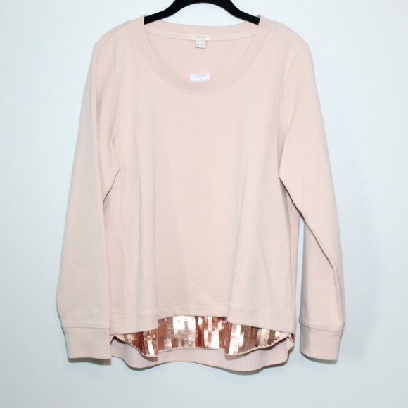 NWT J Crew Sequin Trim Sweatshirt Top Blush Pink E4182 Women's Size Large H12697 - Picture 2 of 12